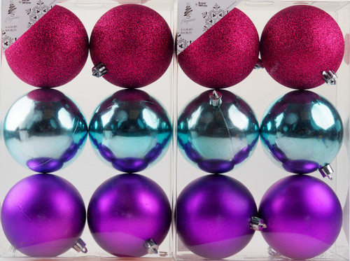 Blue Purple Pink Christmas Tree 8cm Bauble Decorations (Set of 12) Blue Purple Pink Christmas Tree 8cm Bauble Decorations (Set of 12)