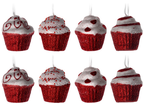 Red White Candy Cane Cupcake Christmas Tree Baubles Decorations (Set of 8) Red White Candy Cane Cupcake Christmas Tree Baubles Decorations (Set of 8)