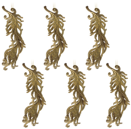 Large Gold Glitter Feathers Christmas Tree Baubles Decorations (Set of 6) Large Gold Glitter Feathers Christmas Tree Baubles Decorations (Set of 6)