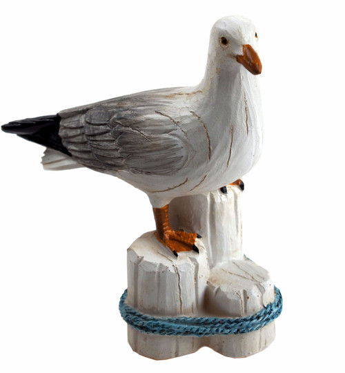 Seagull On Post With Blue Rope 14.5cm Figurine Nautical Ornament Seagull On Post With Blue Rope 14.5cm Figurine Nautical Ornament