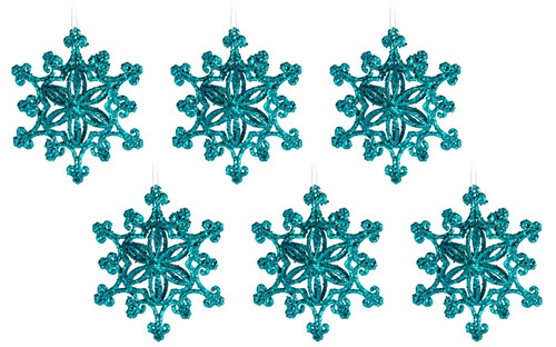 Large Teal Blue Glitter Snowflake Christmas Tree Baubles Decorations (Set of 6) Large Teal Blue Glitter Snowflake Christmas Tree Baubles Decorations (Set of 6)