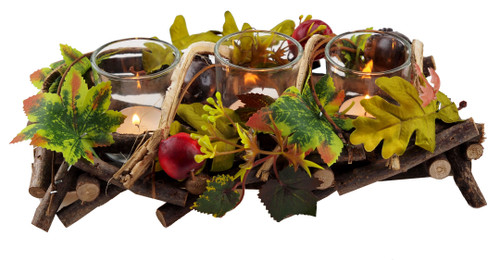 Autumn Table Centrepiece Triple Tealight Candle Holder  - Apple Twig Leaf Autumn Table Centrepiece Triple Tealight Candle Holder  - Apple Twig Leaf
