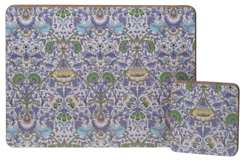 Lodden Purple William Morris Dinner Hardback Placemats And Coasters (Set of 4)