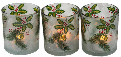 Christmas Holly Berry Glass Votive Tealight Candle Holders (Set of 3) Christmas Holly Berry Glass Votive Tealight Candle Holders (Set of 3)