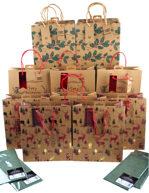 12 Christmas Eco Friendly Gift Bags w/ Tags & 24 Sheets Tissue Wrapping Paper 12 Christmas Eco Friendly Gift Bags w/ Tags & 24 Sheets Tissue Wrapping Paper