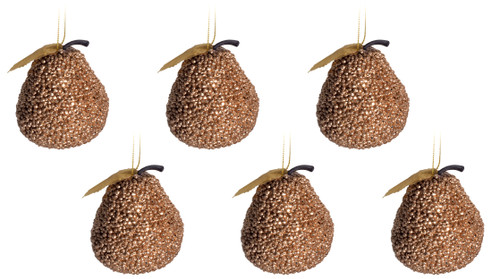 Champagne Gold Glitter Pear Christmas Tree Baubles Decorations (Set of 6) Champagne Gold Glitter Pear Christmas Tree Baubles Decorations (Set of 6)