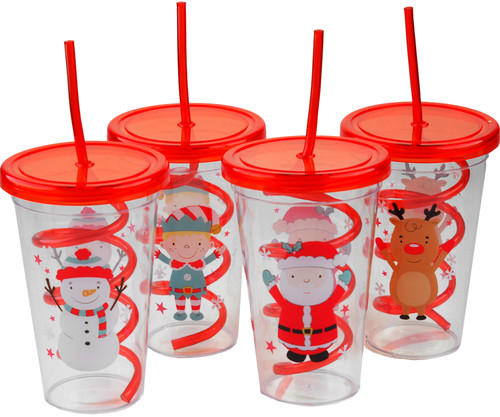 Christmas Bendy Straw Cups (Pack of 4) Christmas Toys