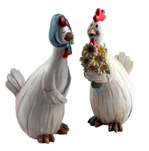 Mr And Mrs Chicken Ornaments - Large 29cm Figurines - Set of 2 Mr And Mrs Chicken Ornaments - Large 29cm Figurines - Set of 2