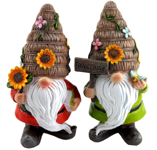 Sunflower Beehive Gonks Gnomes 19cm Garden Ornament - Set of 2 Sunflower Beehive Gonks Gnomes 19cm Garden Ornament - Set of 2