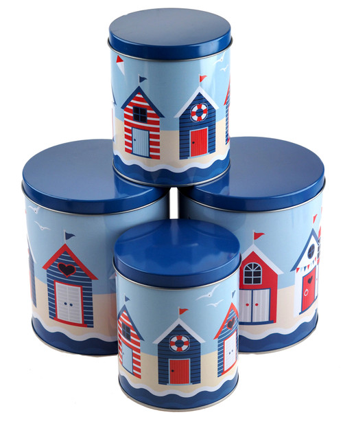 Nautical Beach Metal Tins Canisters For Biscuits or Kitchen Storage - Set of 4