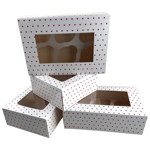 Valentines Love Heart Cupcake Gift Boxes - Red White  - Set of 4