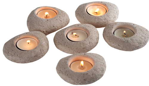 Pebble Tealight Candle Holders - Light Stone - Spa Day At Home - Set of 6