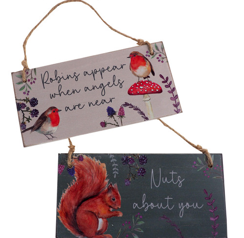 Robins Appear / Red Squirrel Wall Hanging Quote Plaques - Set of 2