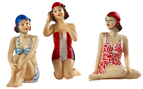 Lady Dippers In Swim Suits / Retro beach Costume Novelty Ornaments - Set of 3 Lady Dippers In Swim Suits / Retro beach Costume Novelty Ornaments - Set of 3