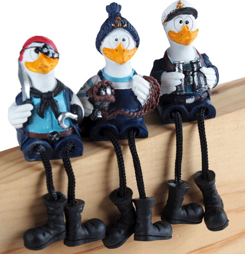 Shelf Sitting 12cm Nautical Pirate Seagulls w/ Long Legs - Set of 3
