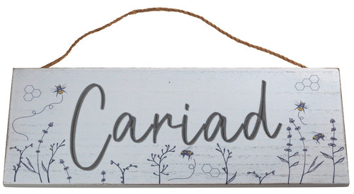 Cariad Welsh Quote Large White Floral Sign Wall Plaque - 36cm