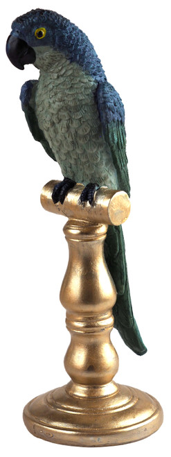African Parrot Ornament 23cm Figurine On Perch Stand  - Dark Blue Green