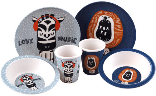 Kids Lion Zebra 6 Piece Melamine Kids Breakfast Set - Plate Bowl, Cup Kids Lion Zebra 6 Piece Melamine Kids Breakfast Set - Plate Bowl, Cup