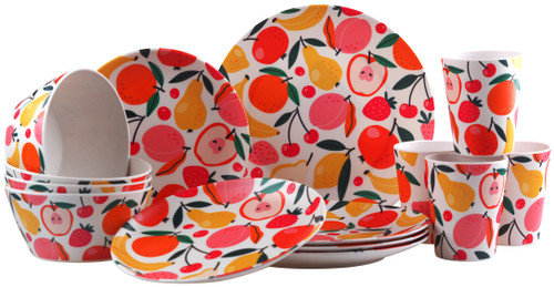 Melamine Plastic Dining Set - Plate Cups Bowl - Summer Fruit Design  - 16 Piece