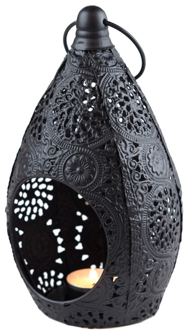 Large Indian / Ethnic Style Tea Light Candle Holder 22cm - Black