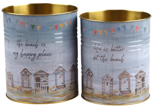 Multi Purpose Metal Storage Tins - Nautical Coastal Beach Hut - Set of 2 Multi Purpose Metal Storage Tins - Nautical Coastal Beach Hut - Set of 2