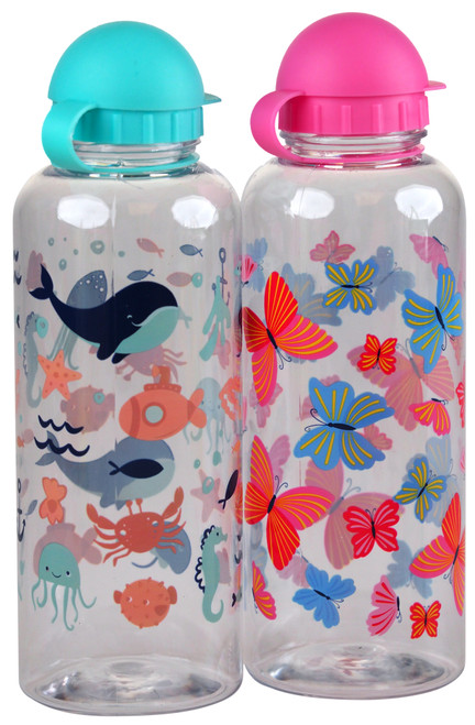Childs Nursery School Drinking Juice Bottle Flask - Sealife Butterfly - Set of 2 Childs Nursery School Drinking Juice Bottle Flask - Sealife Butterfly - Set of 2
