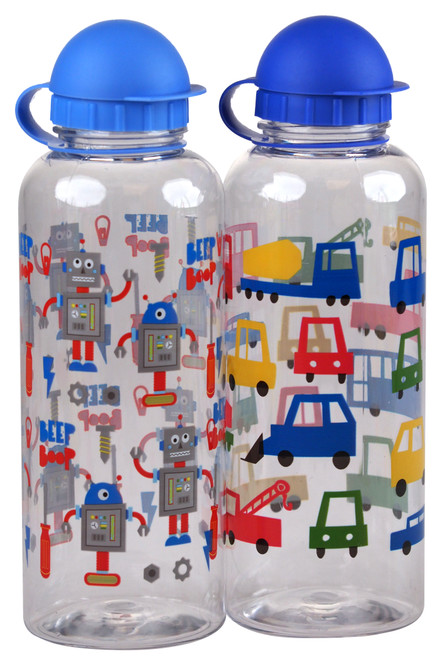 Boys Nursery School Drinking Juice Bottle Flask - Robot Vehicle - Set of 2 Boys Nursery School Drinking Juice Bottle Flask - Robot Vehicle - Set of 2