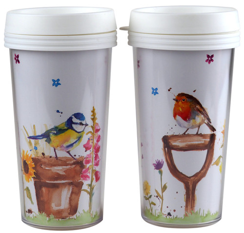 Plastic Reusable Eco Friendly Travel Mugs Cups Lids - British Birds - Set of 2 Plastic Reusable Eco Friendly Travel Mugs Cups Lids - British Birds - Set of 2