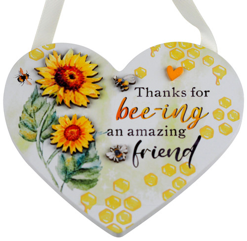 Amazing Friend Bumble Bee Heart Quote Wall Hanging Plaque With Sunflowers