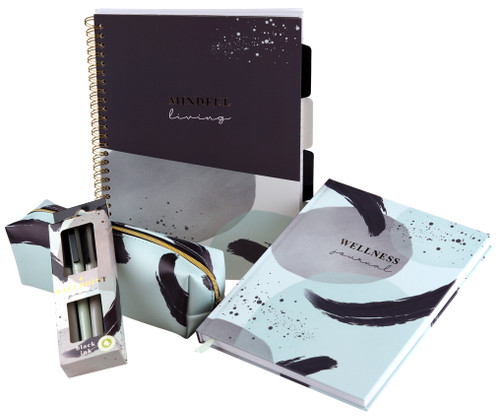 Duck Egg Blue Grey Art Stroke Stationery Set - Pencil Case Pens Notebook Planner