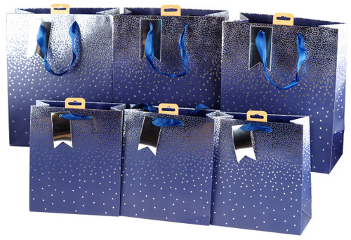 Navy & Silver Star Gift Bags - Large & Medium - Set of 6