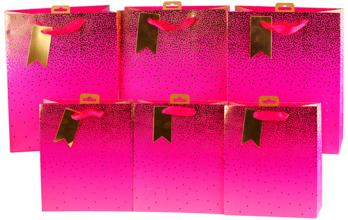 Pink & Gold Star Gift Bags - Large & Medium - Set of 6 Pink & Gold Star Gift Bags - Large & Medium - Set of 6