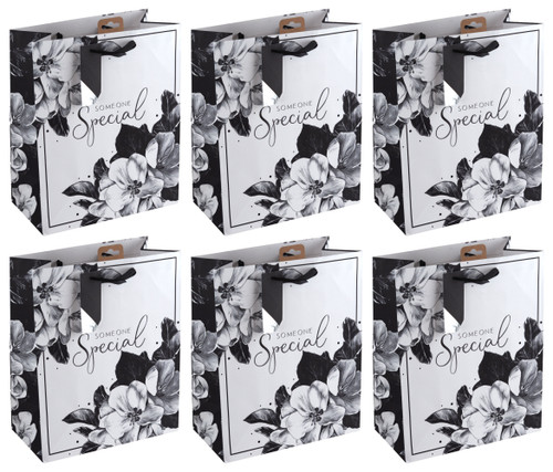 Someone Special Gift Bags - Black & White Floral - Large - Set of 6 Someone Special Gift Bags - Black & White Floral - Large - Set of 6