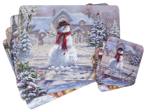 Christmas Snowman Dinner Matching Placemats & Coasters - Set of 4