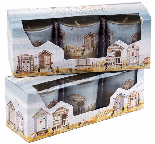 Votive Tea Light Scented Candles In Holders Beach Hut Design - Set of 6