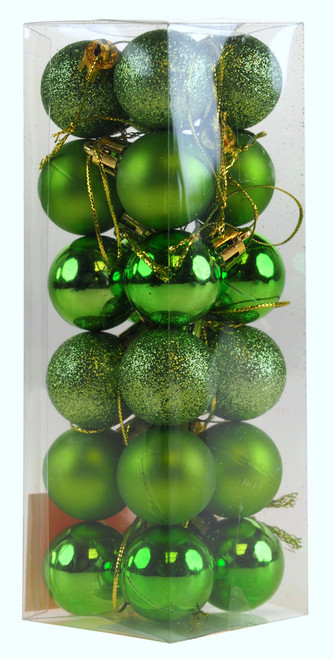 Mini Christmas Lime Green Glitter Tree Baubles Decorations - Set of 24 Mini Christmas Lime Green Glitter Tree Baubles Decorations - Set of 24