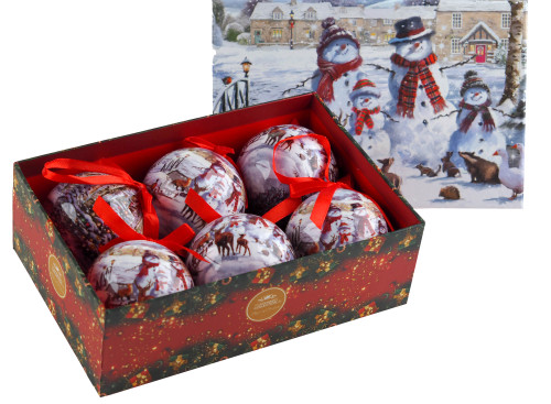 Snowman Baubles In Forest Gift Box - Christmas Tree Decorations - Set of 6 Snowman Baubles In Forest Gift Box - Christmas Tree Decorations - Set of 6