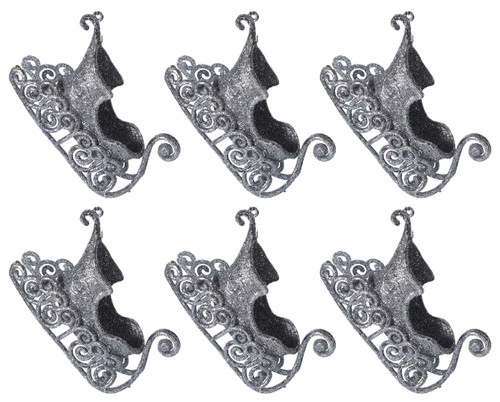 Glitter Santa Sleigh Christmas Tree Baubles Decorations - Silver - Set of 6 Glitter Santa Sleigh Christmas Tree Baubles Decorations - Silver - Set of 6
