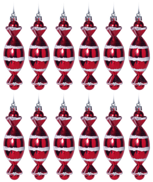 Sweet Christmas Tree Bauble Decorations Red White Candy Cane Stripe - Set of 12 Sweet Christmas Tree Bauble Decorations Red White Candy Cane Stripe - Set of 12