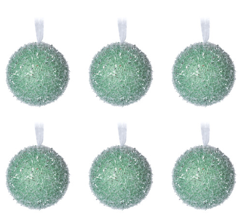 Ice Textured Mint Green Shimmer Christmas Tree Baubles Decorations - Set of 6