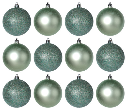 Mint Green Christmas Tree Baubles Decorations - Glitter Matt - Set of 12 Mint Green Christmas Tree Baubles Decorations - Glitter Matt - Set of 12
