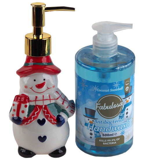 Snowman Ceramic Christmas Soap Dispenser & Fragranced Hand Wash Soap