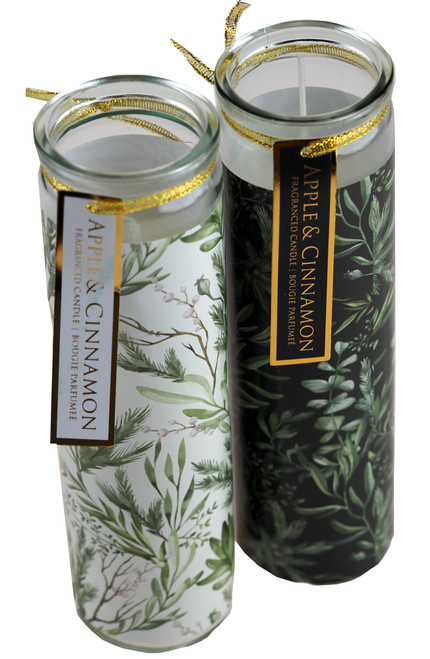 Apple & Cinnamon Christmas Scented 20cm Tall Candles In Glass Jars - Set of 2