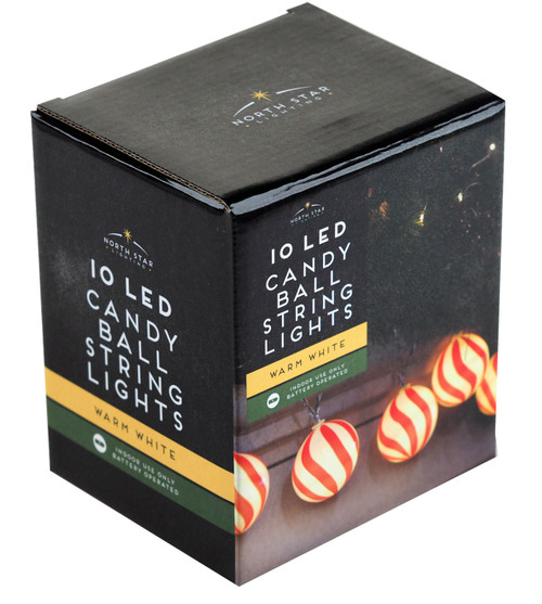 Candy Cane Red White Stripe LED Christmas String Lights - Battery Operated
