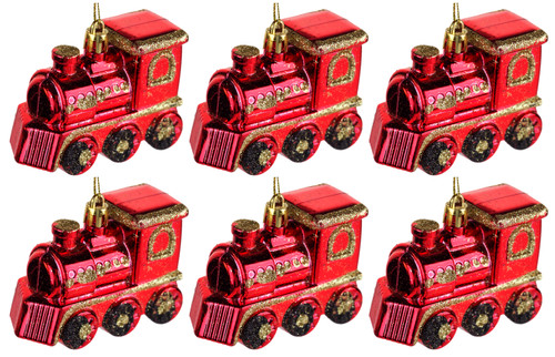 Vintage Inspired Retro Toy Train Christmas Tree Baubles Decorations - Set of 6