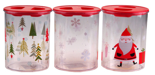 Christmas Plastic Round Food Storage Containers - Ideal for cookies! Set of 3