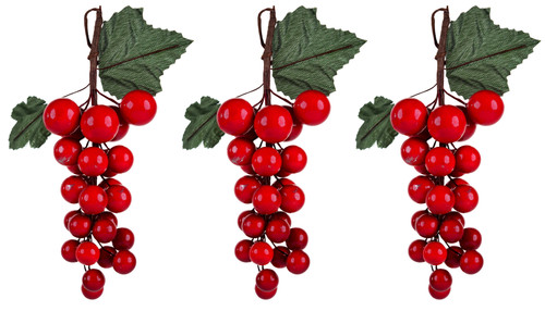 Red Berry Cluster 17cm Hanging Christmas Tree Bauble Decoration  - Set of 3