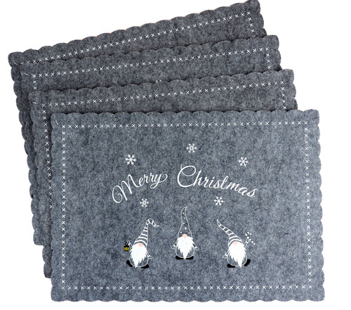 Grey Felt Christmas Dinner Table Gonk Placemats - Set of 4