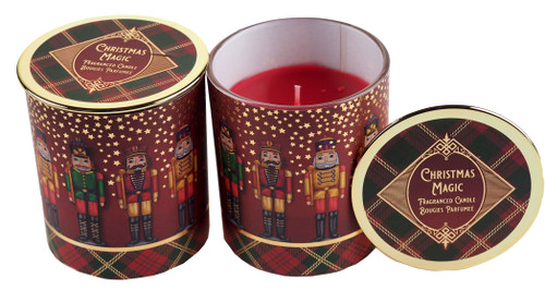 Christmas Nutcracker Large Fragrance Candles In Glass Holders w/ Lids - Set of 2 Christmas Nutcracker Large Fragrance Candles In Glass Holders w/ Lids - Set of 2