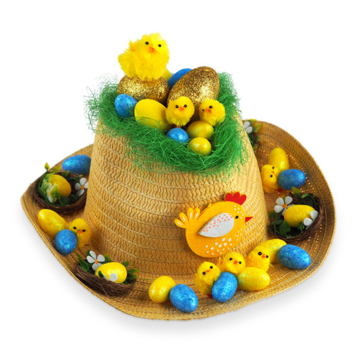 Boys Ready Made Decorated Easter Cowboy Hat Bonnet - Golden Egg Nest